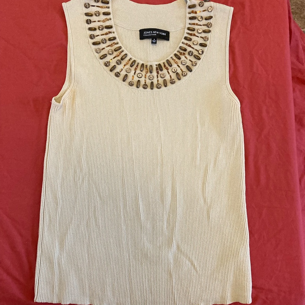 Jones New York Collection beaded collar top